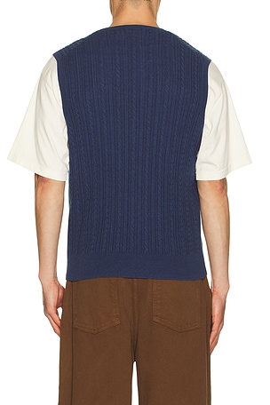 Polo Ralph Lauren Sleeveless Featherweight Cable Knit V-Neck Sweater Vest in Navy