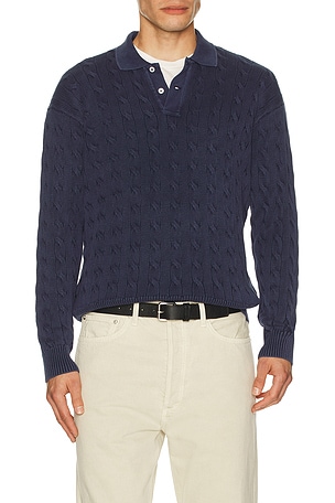 Long Sleeve Garment Dyed Cable Knit Polo Sweater Polo Ralph Lauren