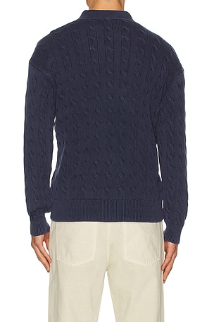 Polo Ralph Lauren Long Sleeve Garment Dyed Cable Knit Polo Sweater in Blue. Size XXL/2X. Also