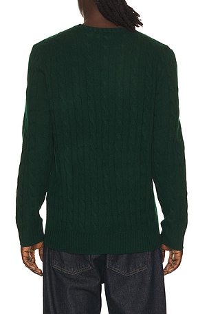 Polo Ralph Lauren Long Sleeve Wool Cashmere Cable Knit Crewneck Sweater in Dark Green
