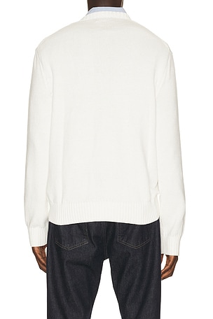 Polo Ralph Lauren Linen Cotton Novelty Newport Bear Crewneck Sweater in White