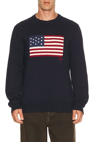 Roving Cotton USA Flag Crewneck Sweater Polo Ralph Lauren