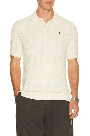 Short Sleeve Cotton Cable Knit Polo Sweater Polo Ralph Lauren