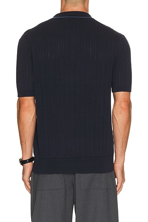 Polo Ralph Lauren Short Sleeve Cotton Rib Stitch Polo Sweater With Johnny Collar in Navy