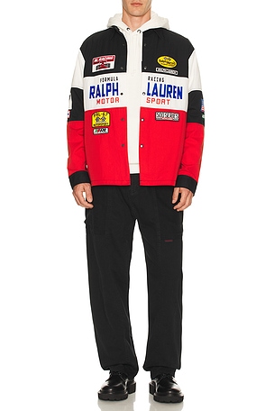 Polo Ralph Lauren Nylon Colorblock RL Racing Sport Shirt in Black,Red