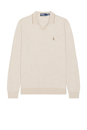 Long Sleeve Textured Johnny Collar Polo Polo Ralph Lauren