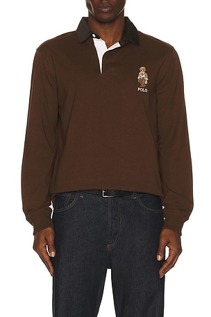 Long-sleeve Jersey Knit Novelty Bear Rugby Polo W/ Cord Collar Polo Ralph Lauren