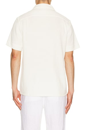 Polo Ralph Lauren Short Sleeve Cotton Linen Waffle Knit Andy Camp Shirt in White