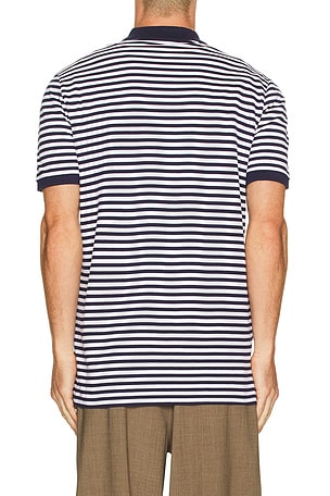 Polo Ralph Lauren Short Sleeve Mesh Polo Classic Fit White Stripe in Navy