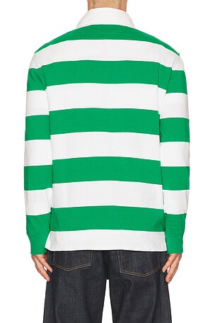 Polo Ralph Lauren Long Sleeve Iconic Stripe Rugby Polo in Green,White