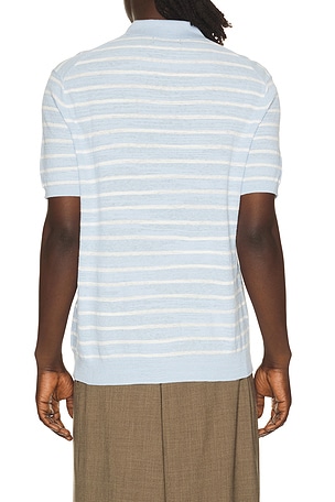 Polo Ralph Lauren Cotton Blend Textured 3 Button Placket Short Sleeve Sweater in Blue