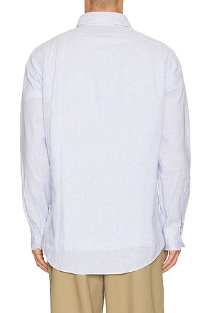 Polo Ralph Lauren Long Sleeve Stretch Linen Sport Shirt Stripe in Blue