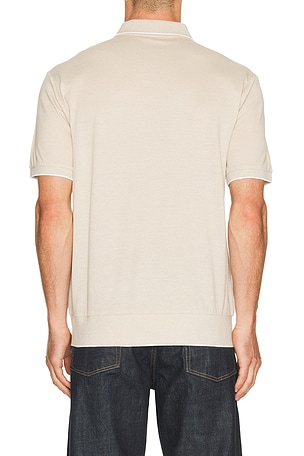 Polo Ralph Lauren Short Sleeve Jacquard Pique Johnny Collar Polo in Beige