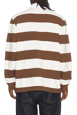 Polo Ralph Lauren Long Sleeve Iconic Rugby Stripe Polo in Brown,White