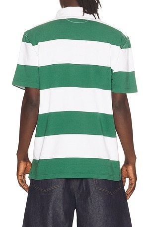 Polo Ralph Lauren Short Sleeve Jersey Knit Iconic Rugby Stripe Polo in Dark Green,White
