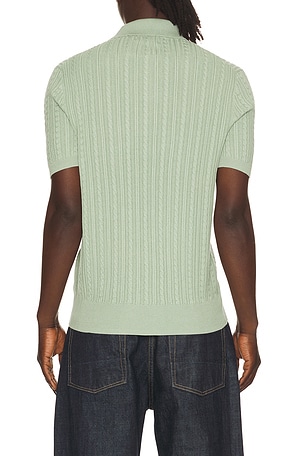 Polo Ralph Lauren Short Sleeve Featherweight Cable Knit 3-button Placket Polo Sweater in Green. Size XL/1X. Also