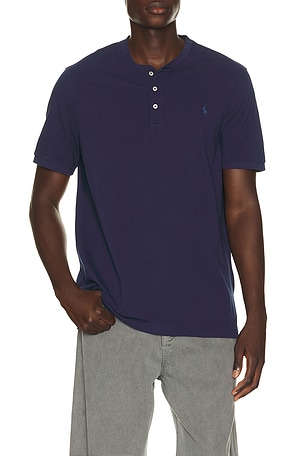 Short Sleeve Garment Dyed Featherweight Mesh Henley T-Shirt Polo Ralph Lauren