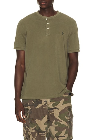 Short Sleeve Garment Dyed Featherweight Mesh Henley T-Shirt Polo Ralph Lauren