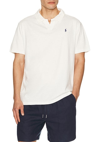 Short Sleeve Cotton Linen Johnny Collar Polo Polo Ralph Lauren