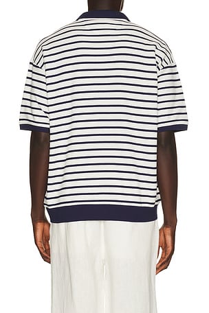 Polo Ralph Lauren Short Sleeve Yarn Dyed Jacquard Textured Interlock Striped Polo in Navy