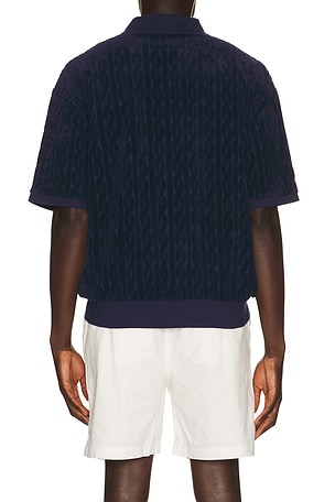 Polo Ralph Lauren Short Sleeve Cable Terry Johnny Collar Polo in Navy
