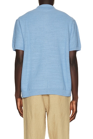Polo Ralph Lauren Short Sleeve Cotton Blend Textured Cardigan Sweater With Collar in Blue