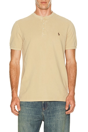 Short Sleeve Garment Dyed Featherweight Mesh Henley T-Shirt Polo Ralph Lauren
