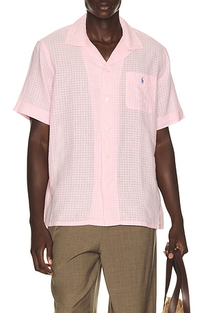 Short Sleeve Seersucker Linen Andy Camp Shirt Polo Ralph Lauren