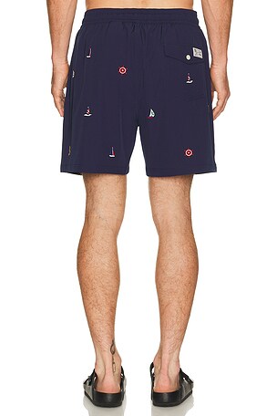 Polo Ralph Lauren Stretch Polyester Boat All Over Traveler Swim Trunk in Navy