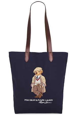 Canvas & Leather Seasonal Bear Shipper Tote Bag Polo Ralph Lauren