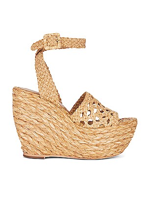 Paloma Barcelo Page Wedged Sandal in Raffia Natural | REVOLVE