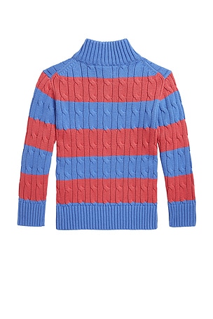 Polo Ralph Lauren Kids Cable Knit Half Zip Striped Sweater in Red