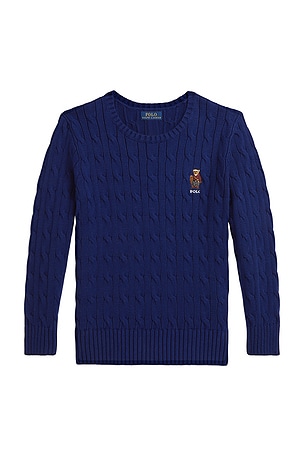 Long Sleeve Cable Knit Bear Graphic Crewneck Sweater Polo Ralph Lauren