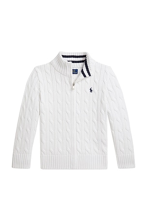 Polo Ralph Lauren Kids Cotton Cable Knit Mockneck Sweater in White