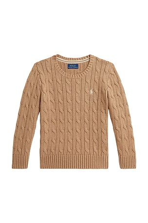 Polo Ralph Lauren Kids Cotton Cable Knit Crewneck Sweater in Tan