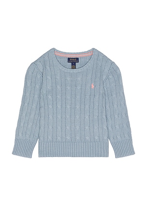 Polo Ralph Lauren Long Sleeve Cotton Cable Knit Crewneck Sweater in Baby Blue. Size 5. Also