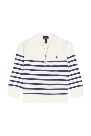 Polo Ralph Lauren Long Sleeve French Terry Striped Half Zip Pullover in White,Blue