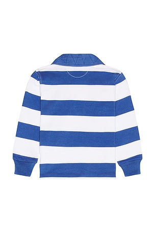 Polo Ralph Lauren Long Sleeve Jersey Knit Rugby Striped Pullover in White,Blue
