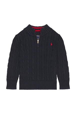 Polo Ralph Lauren Kids Long Sleeve Cotton Cable Knit Half Zip Sweater in Navy