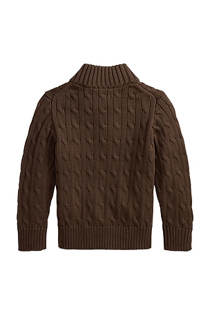 Polo Ralph Lauren Kids Long Sleeve Cotton Cable Knit Half Zip Sweater in Brown