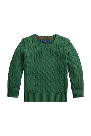 Polo Ralph Lauren Kids Long-sleeve Cotton Cable-knit Crewneck Sweater in Green