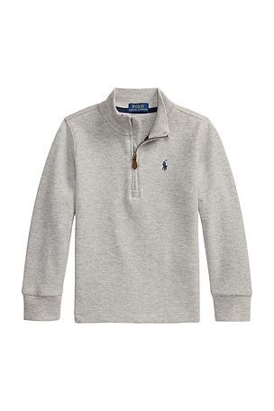 Polo Ralph Lauren Kids Long Sleeve Estate Rib Mock Neck Half Zip Pullover in Grey