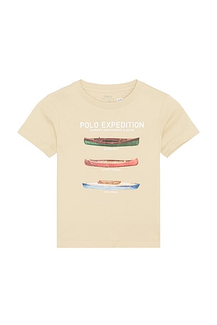 Polo Ralph Lauren Kids Short Sleeve Jersey Knit Boat Graphic T-shirt in Cream