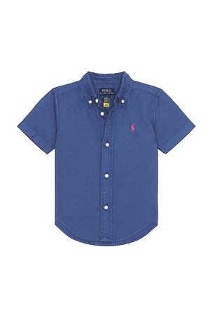 Polo Ralph Lauren Kids Short Sleeve Oxford Collar Sport Shirt in Blue
