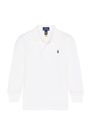 Polo Ralph Lauren Kids Long Sleeve Knit Basic Cotton Mesh Polo Shirt in White