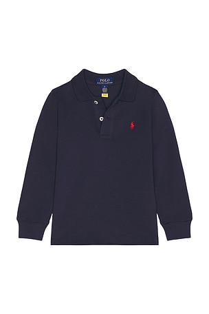Polo Ralph Lauren Kids Long Sleeve Knit Basic Cotton Mesh Polo Shirt in Navy