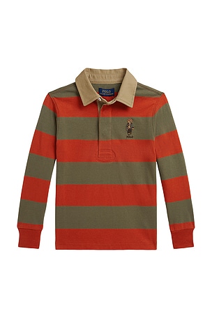 Polo Ralph Lauren Kids Long Sleeve Jersey Knit Rugby Shirt With Bear in Red