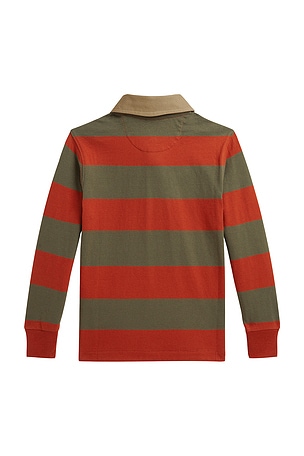 Polo Ralph Lauren Kids Long Sleeve Jersey Knit Rugby Shirt With Bear in Red