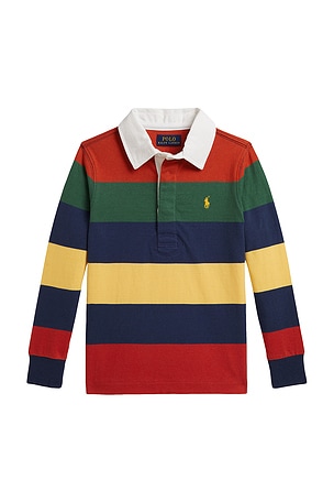 Polo Ralph Lauren Kids Long Sleeve Jersey Knit Striped Rugby Shirt in Red