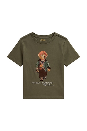Polo Ralph Lauren Kids Shirt Sleeve Jersey Knit Bear Graphic T-shirt in Olive